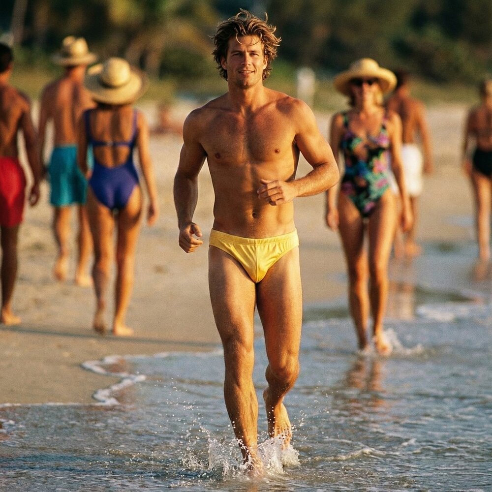 International Male Undergear Bikini Brief Swim Suit Yellow Medium Rare HTF 90s